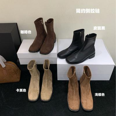 Coarse Heel French British Style Retro Square Head Martin Short Boots Women's Boots Autumn 2025 New