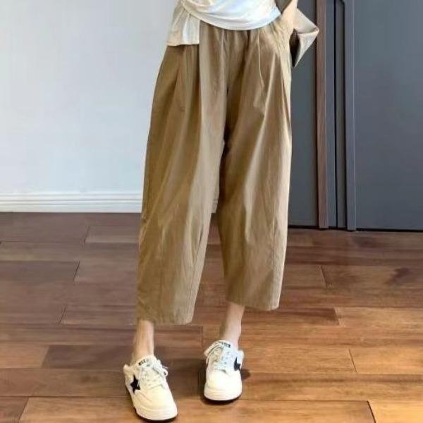 

Хлопковые повседневные брюки с широкими штанинами женские тонкие летние корейская версия большие свободные с высокой посадкой прямые брюки M темные хаки
