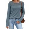 Women's Round Neck Lace Yoke Waffle Textured Long Sleeve T-Shirt Casual Loose Solid Color Top Autumn