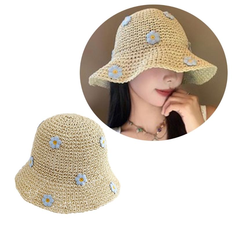 Fisherman Hat Summer Straw Hat with Flower Decoration Perfect for Teens Ladies Seeking Style Comfort