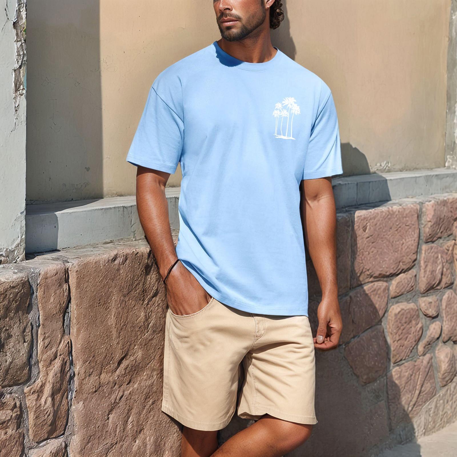 Summer Men s Popular T-shirt Printed Round Neck Short Sleeve T-shirt M