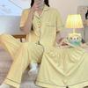 Cute Plaid Love Embroidered Pajamas Women'S Spring Summer Short-Sleeved Three-Piece Student Loungewear