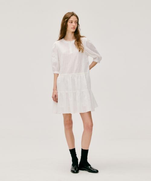 Depound Jacquard Shirred Dress [White]