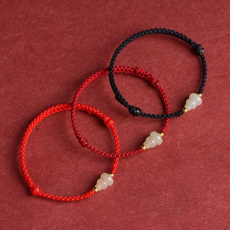 Hand Braided Red Lucky Bracelets For Couples Imitation Jade Calabash Cinnabar Beads Bracelet Good Fortune Bangles Year Gift