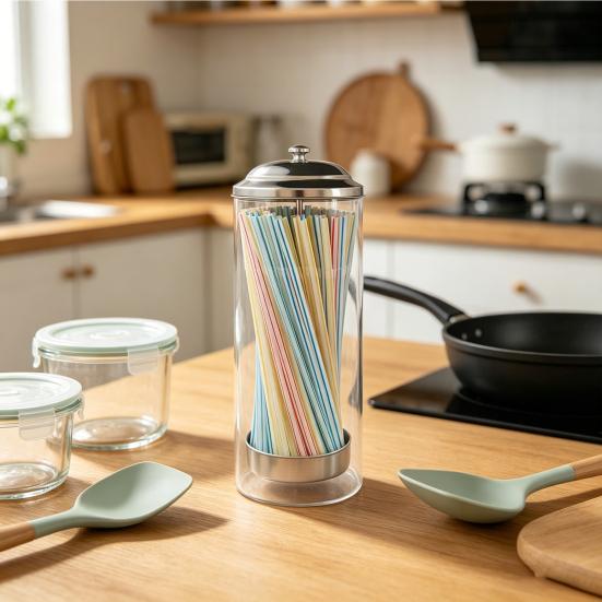 Opbevaringsspand til sugerør med låg i rustfrit stål Støvtæt krukke Glas Holdbar Fødevaregodkendt Sugerørsholder Organizer til Køkken Kontor