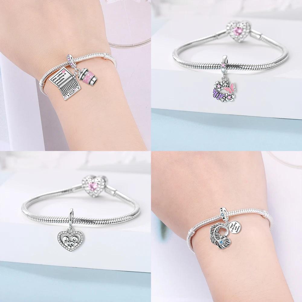 Charm Bead Charms Pink Butterfly Garland Pendant Basket Cake Authentic copper Bead Charms Compatible With Bracelets Fine Gift Accessory Diy Making
