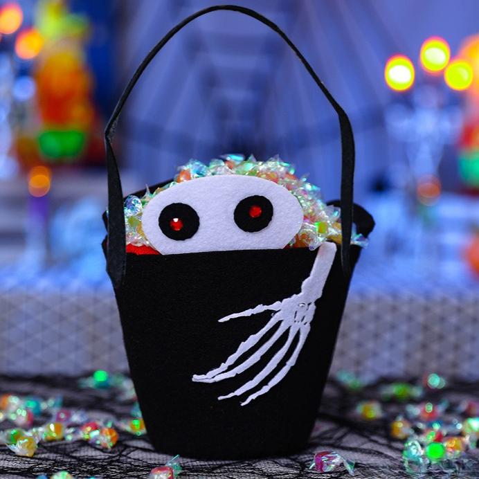 Halloween Trick or Treat Bucket Non-Woven Candy Bag Kids Portable Pumpkin Ghost Gift Tote Pouch