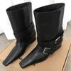 Flip Collar Two Wearing Small Square Toe Short Boots for Women, 2025 Thick Heel Chelsea Skinny Boots