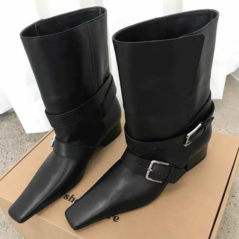 Flip Collar Two Wearing Small Square Toe Short Boots for Women, 2025 Thick Heel Chelsea Skinny Boots