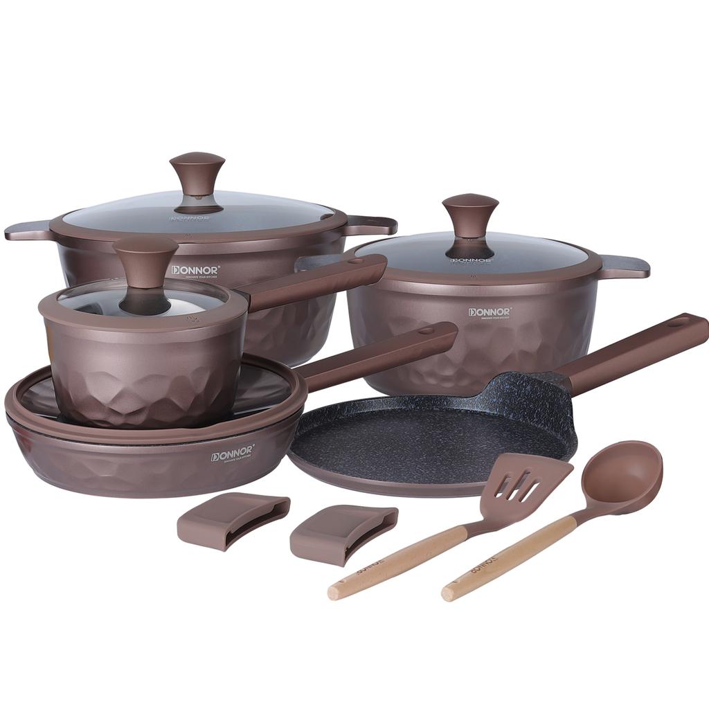 DONNOR Kitchen Cooking Set 12 Pcs Pots and Pans Set Non-toxic Healthy Pots and Pans Set Non Stick Saucepans Steamer Set
