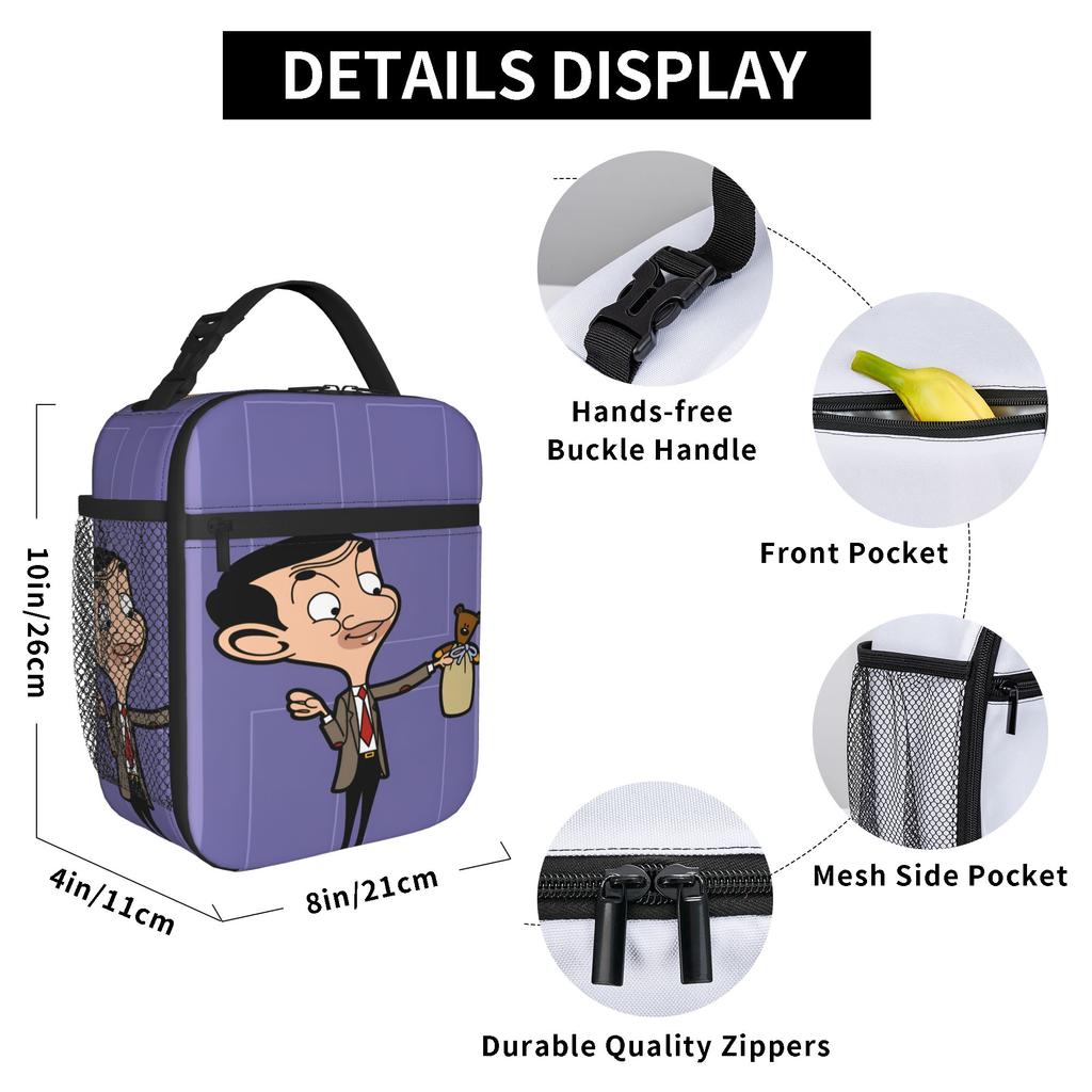 Bolsa de Almuerzo Divertida de Personaje de Comedia Mr.Bean Práctica Fiambrera Hombres Escuela Diseñador Bolsa Refrigeradora Divertida Oxford Bolsas de Almuerzo Térmicas