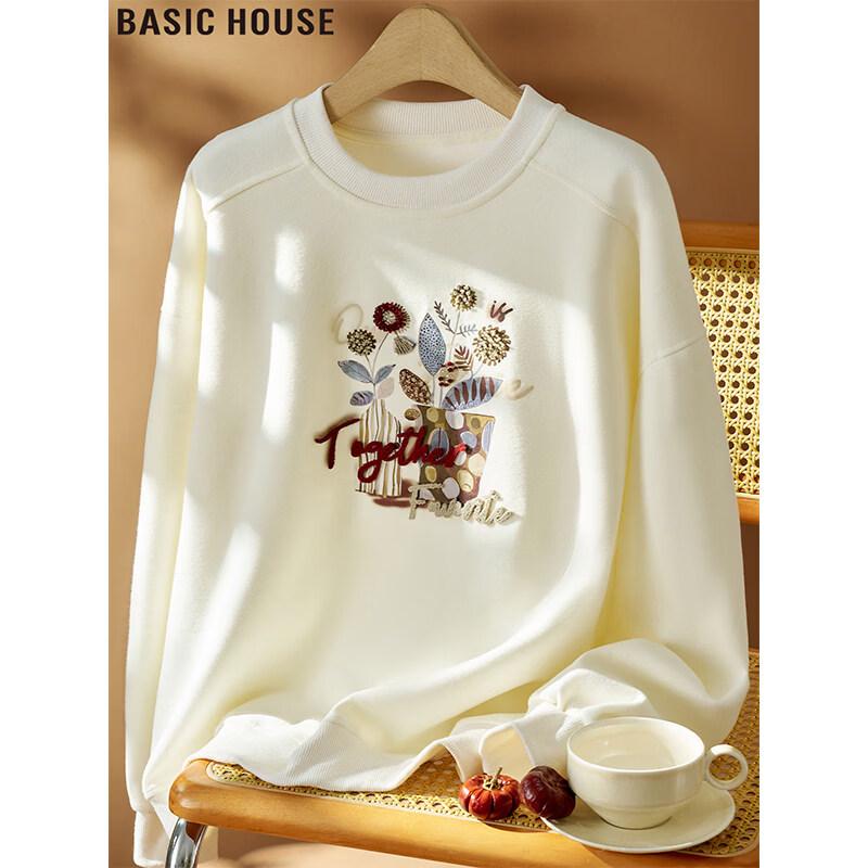 Basic House Women s Korean Floral Print Long Sleeve Sweatshirt One Size