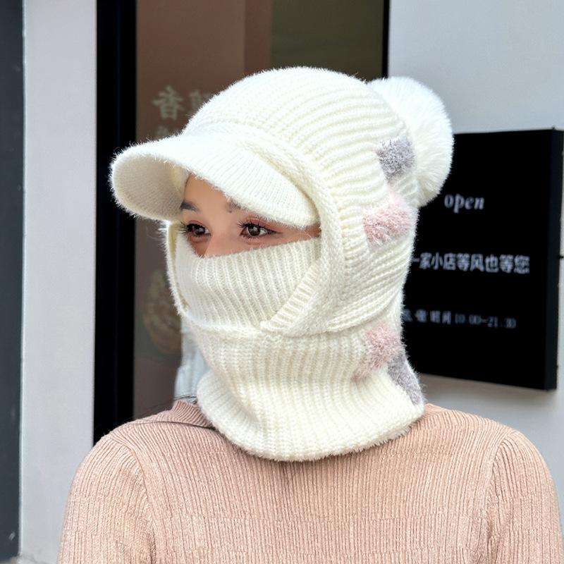 Winter outdoor thermal pullover hat children fleece ear protectors knitted wool hat riding face mask scarf integrated