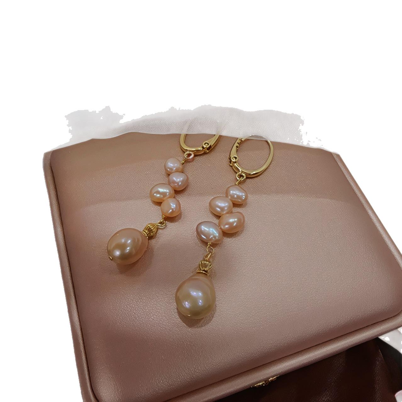 Natural freshwater pearl earrings women s pink girl earrings new Edison ear buckles 14k gold plated copper
