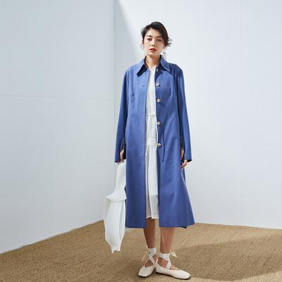 Shenghong Frühling neu lässig Baumwolle einfarbig dünn vielseitig langer Trenchcoat Damen 9111