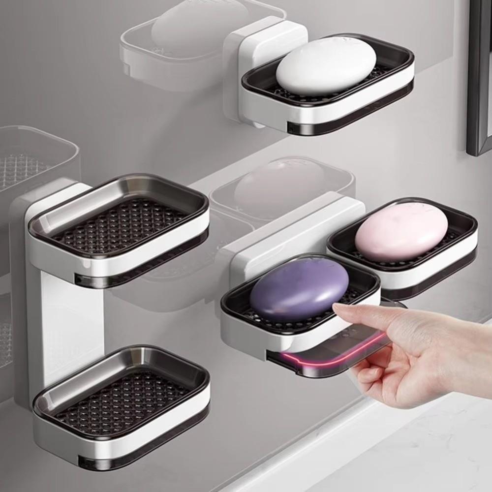 Waterproof Wall-mounted Soap Dish 1/2 Layer Soap Drain Box Sponge Holder Soap Organizer  Hotel