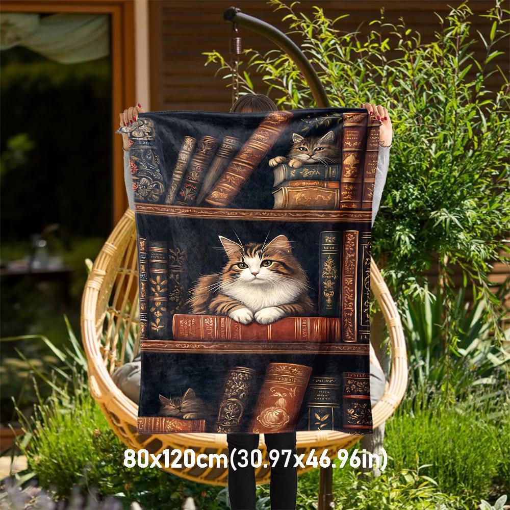 

1PC bookshelf, catsOutdoor Flannel Blanket - Soft Plush Decor for Picnics, camping, Bedroom, Playroom, Office, or Lunch Break 1291A 80x120cm(31x47inch)