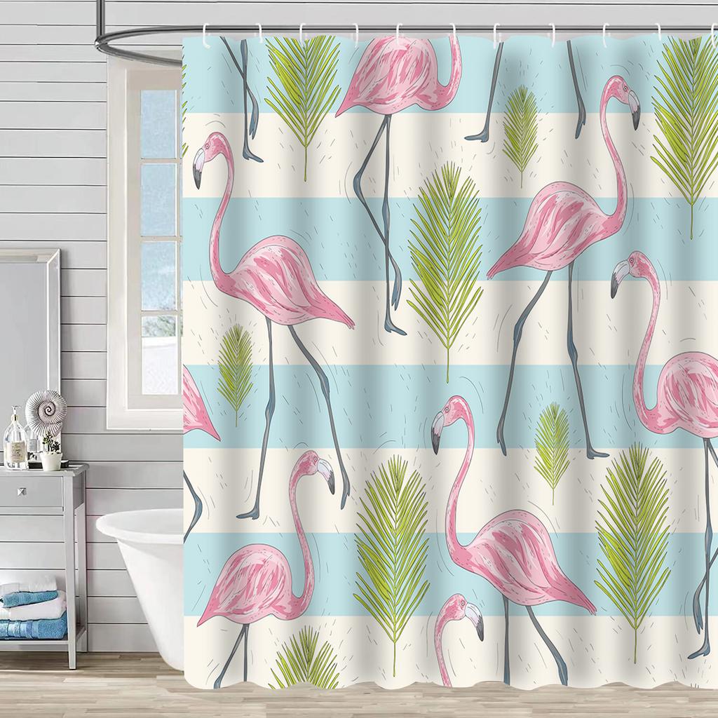 Bathroom Waterproof Curtain Digital Printing Tree Branches Bird Shower Curtain Free Punching Toilet Partition Curtain Shower Cloth