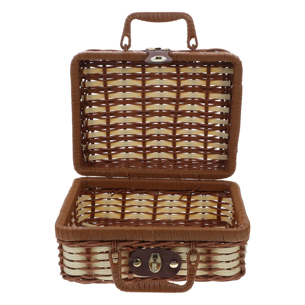 Vintage Suitcase Large Capacity Woven Basket For Home Decor Picnic Travel Sundries Storage Picnic Suitcase Box