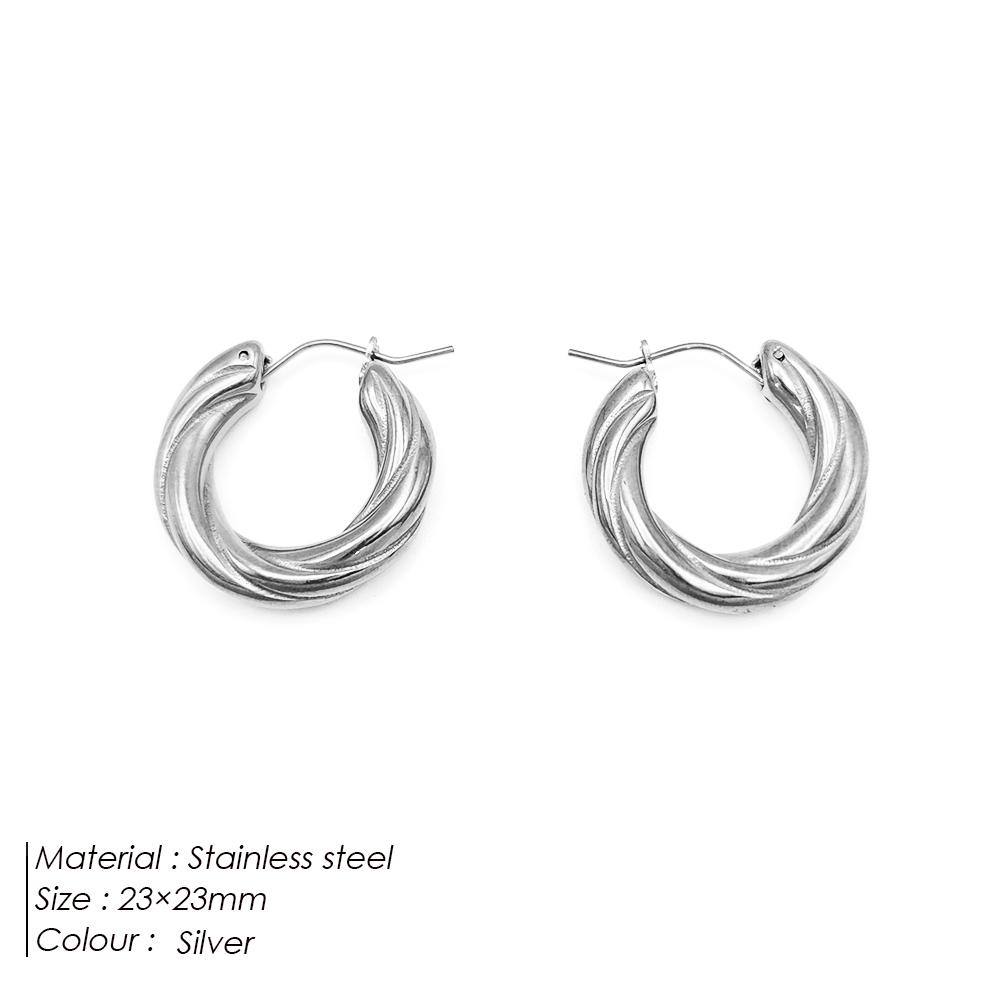 EManco Threaded Hoop Earrings Stainless Steel Jewelry Twist Piercing Earrings Women s Fashion Jewelry Gift
