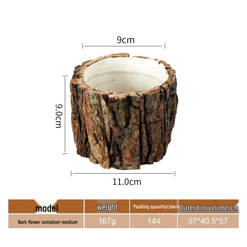 Festive DIY Flower Pot: Creative Spring Festival Decor, Bark Flower Arrangement Bucket, Pen Holder, Wood Stump Vase.