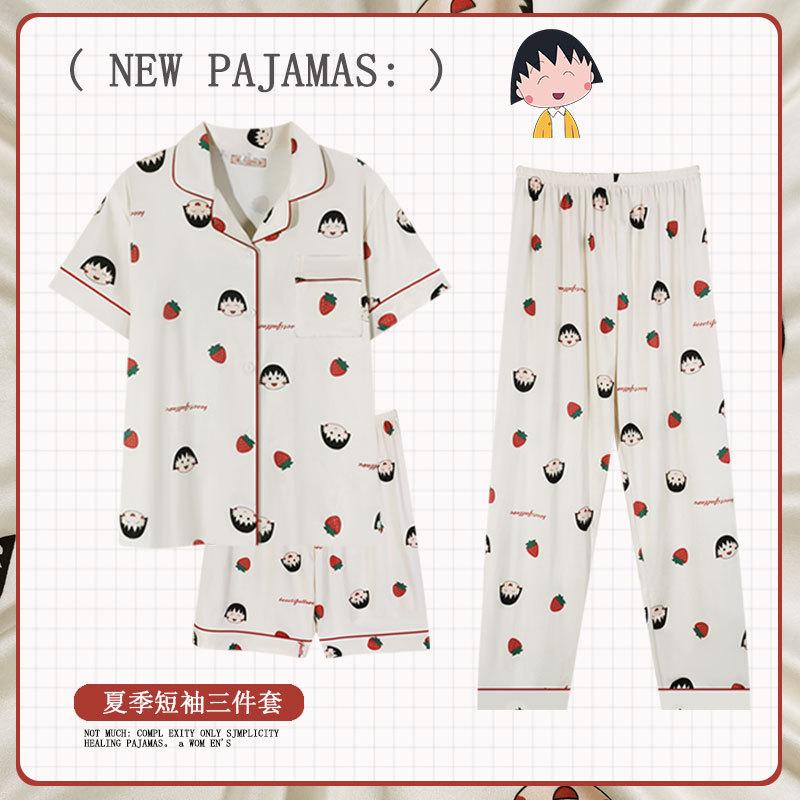 Soft Waxy Rabbit Pajamas Women's Japanese Milk Gentle and Cute Cartoon Girly Casual Short-sleeved Loungewear Three-piece Set