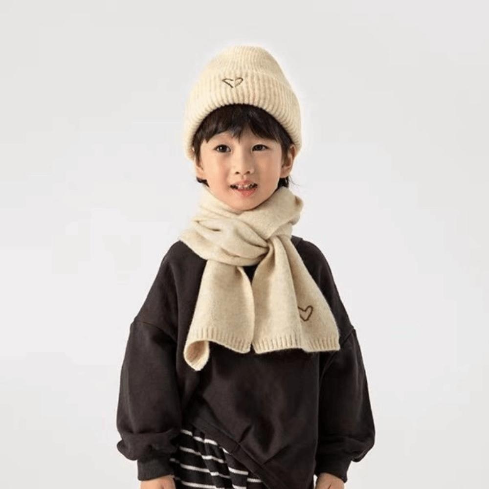 Love Heart Embroidery Knitted Hat Scarf Set Solid Color Neck Warmer Set Ski