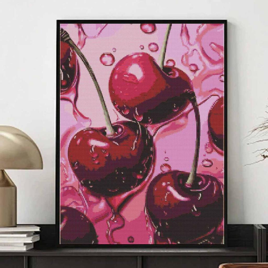 Cherry Full Round Drill Diamond Painting Kit DIY Sparkle Art Canvas for Adults Relaxing Craft and Home Decoration Gift Idea Set