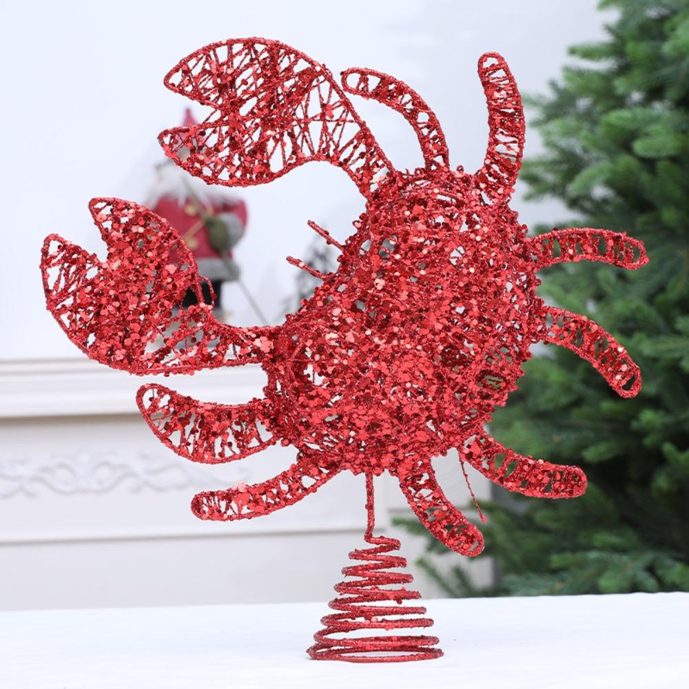 Christmas creativity, Christmas tree top decoration, red crabs, tree top stars, Christmas tree decorations, ornaments