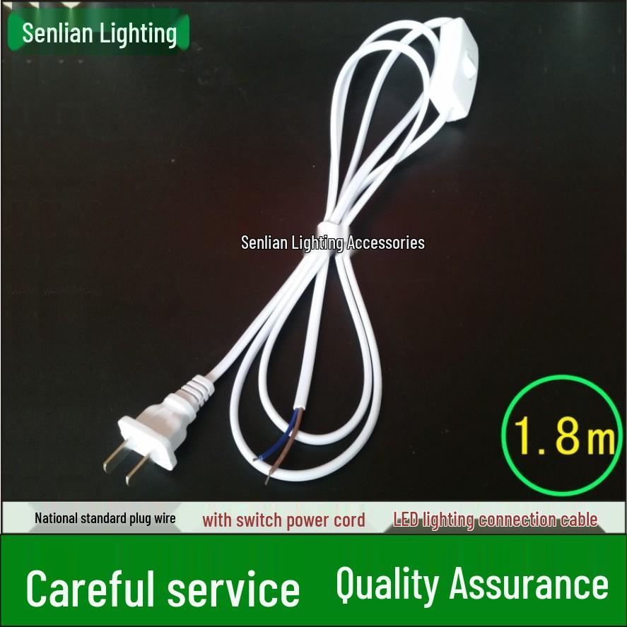 Flat Plug Two-Core Power Cord with Switch for Disinfection Lamp, Desk Lamp, Fan, and Lighting