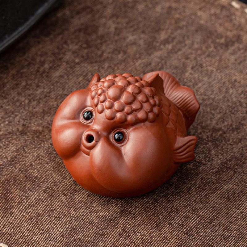 1 Pieza Accesorios para Juego de Té Arcilla Púrpura Barro Rojo Pez Burbuja Mascota de Té Se Puede Criar Peces Pequeños Que Escupen Burbujas Adornos de Mesa de Té