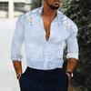 Camisa de Hombre con Cuello Azul Claro Pastel Estampado Floral Glicinia Manga Larga Botones