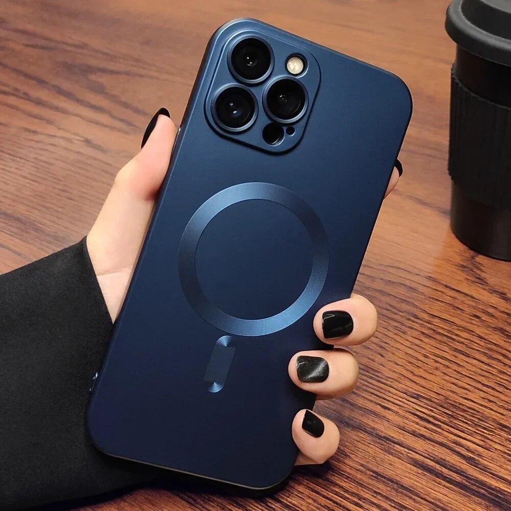 Frosting Matte Silicone Lens Film Protect Case For IPhone 15 14 13 12 11 Pro Max Plus Magsafe Magnetic Wireless Charging Cover