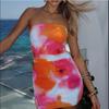 Damen Sommer Sexy Trägerlose Linie Schulter Gürteltasche Hüfte Print Kleid
