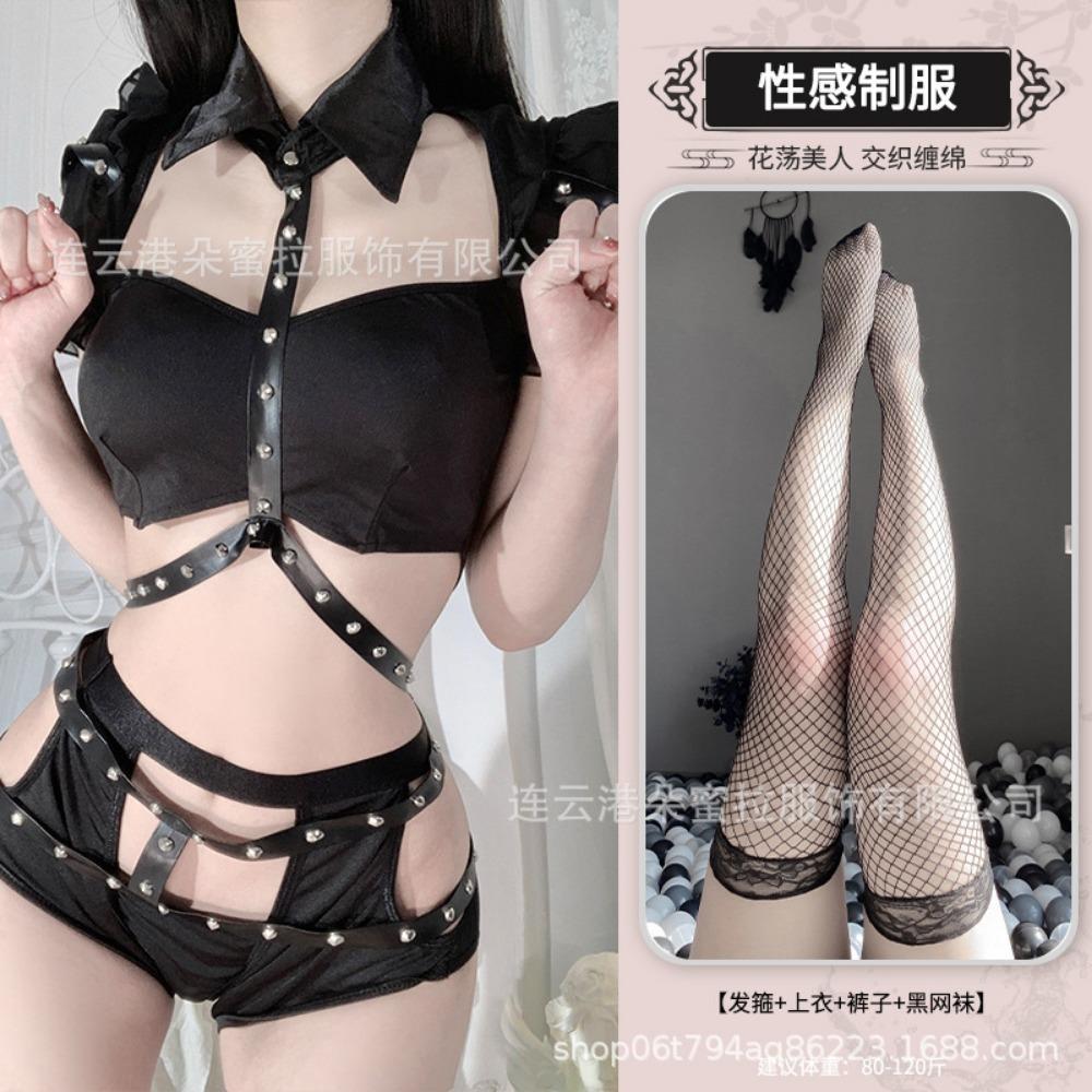 Domila Sexy Lingerie Women's Rivets Hollow One-piece Sexy Bunny Suit Small Breasts Gather Cosplay