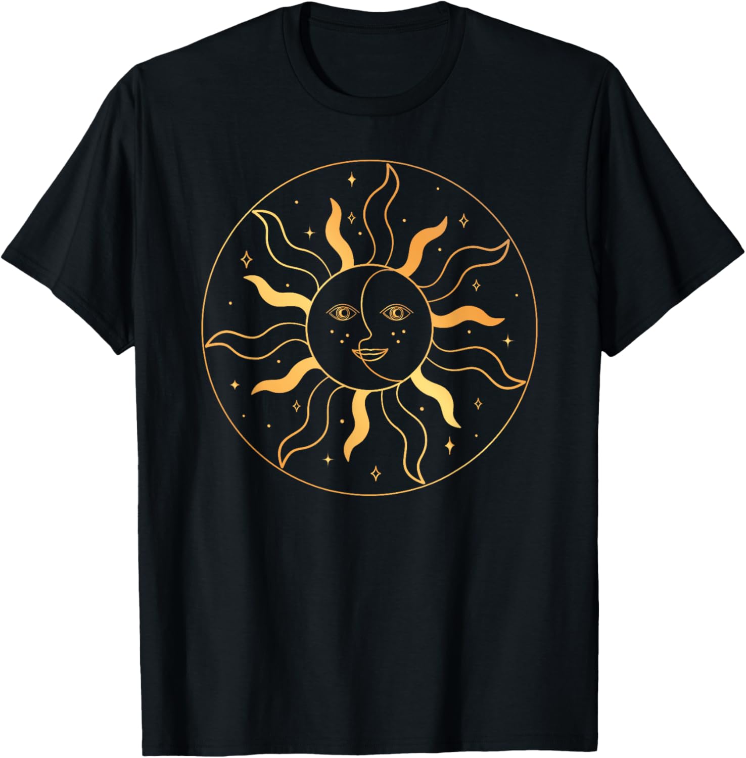 

Sun and Moon Celestial Mystic Graphic T-Shirt Casual Cotton Short Sleeve Top 4XL