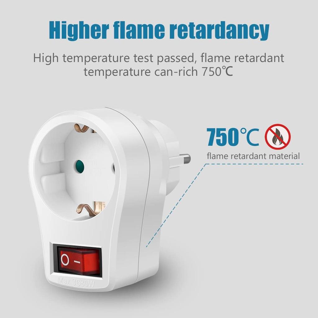 5 X European Type Conversion Socket German Standard Power Socket Converter with Switch Indicator 250 V 16 A Universal Power Adapter Socket for Travel