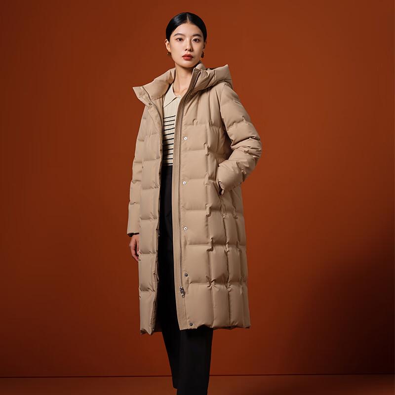 Tanboer Women's Elegant Slim Fit Hooded Long Goose Down Jacket TB232860