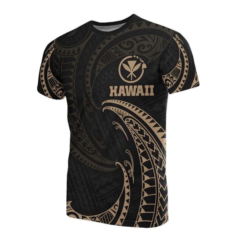 T-shirt with Maori Totem Fern Print Crew Neck Casual Sports Top Breathable Comfortable