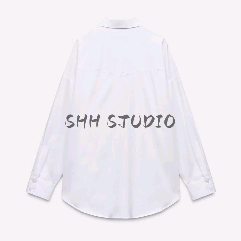 Spring New Women Clothes French Style Rivet Decoration Punk Loose Poplin Long Sleeve Lapel Shirts 3564172