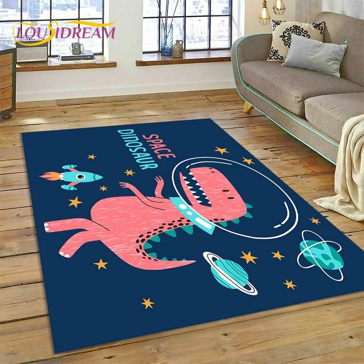3D Cute Dino Cartoon Dinosaur Space Carpet Rug for Bedroom Living Room Home Sofa Decoration,Children Game Large Decor Floor Mat