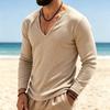 T-shirt décontracté à manches longues et col en V profond pour homme, coupe ample et extensible, pour le printemps et l'automne