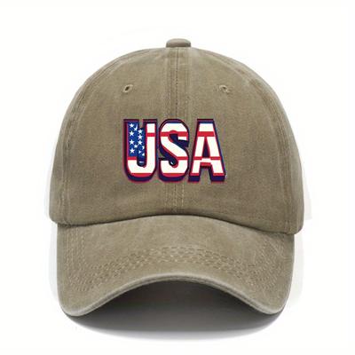 USA Flag Letter Print Baseball Cap Distressed Cotton Adjustable Sun Protection Outdoor Casual Cap