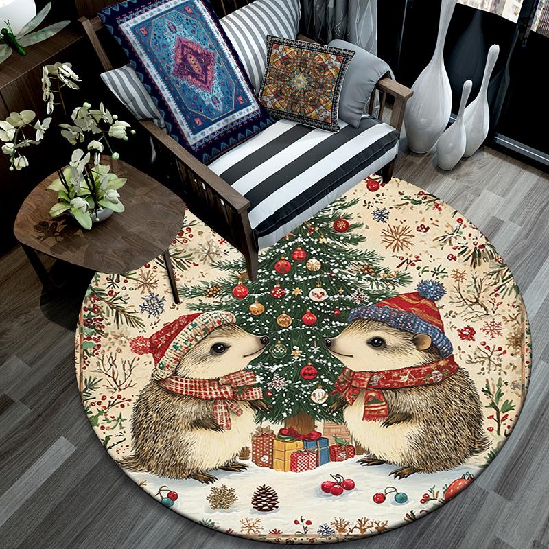 Christmas animals pattern round rug,Carpet Rug for Living Room Bedroom Playroom ,Non-slip Floor Mat,Holiday Gifts and Birthday Gifts.