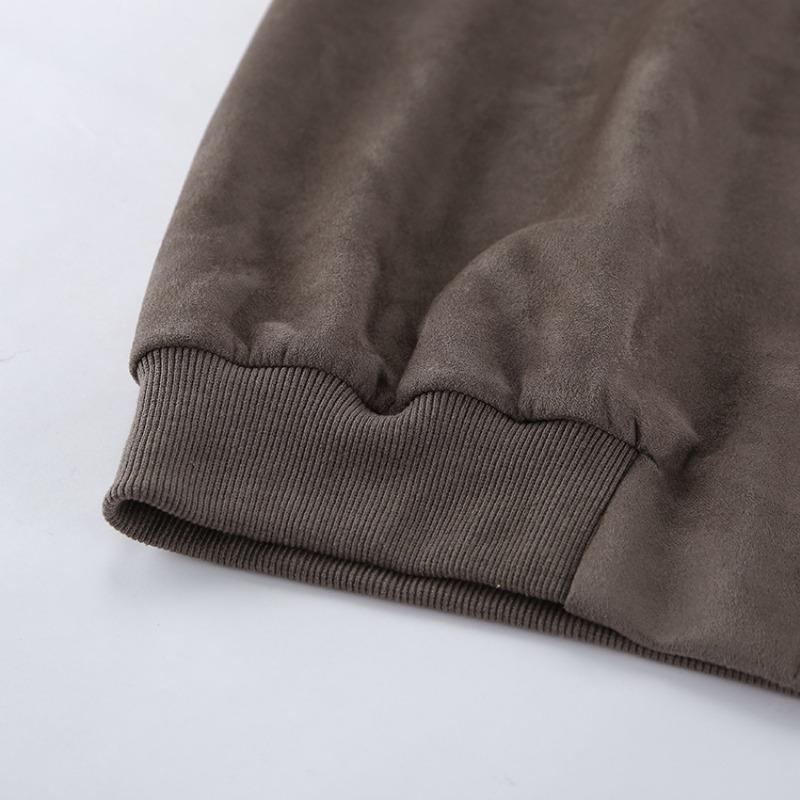 Giacca Bomber da Pilota da Donna Grigia Vintage con Collo Alto, Manica Lunga, Zip, in Pelle Scamosciata