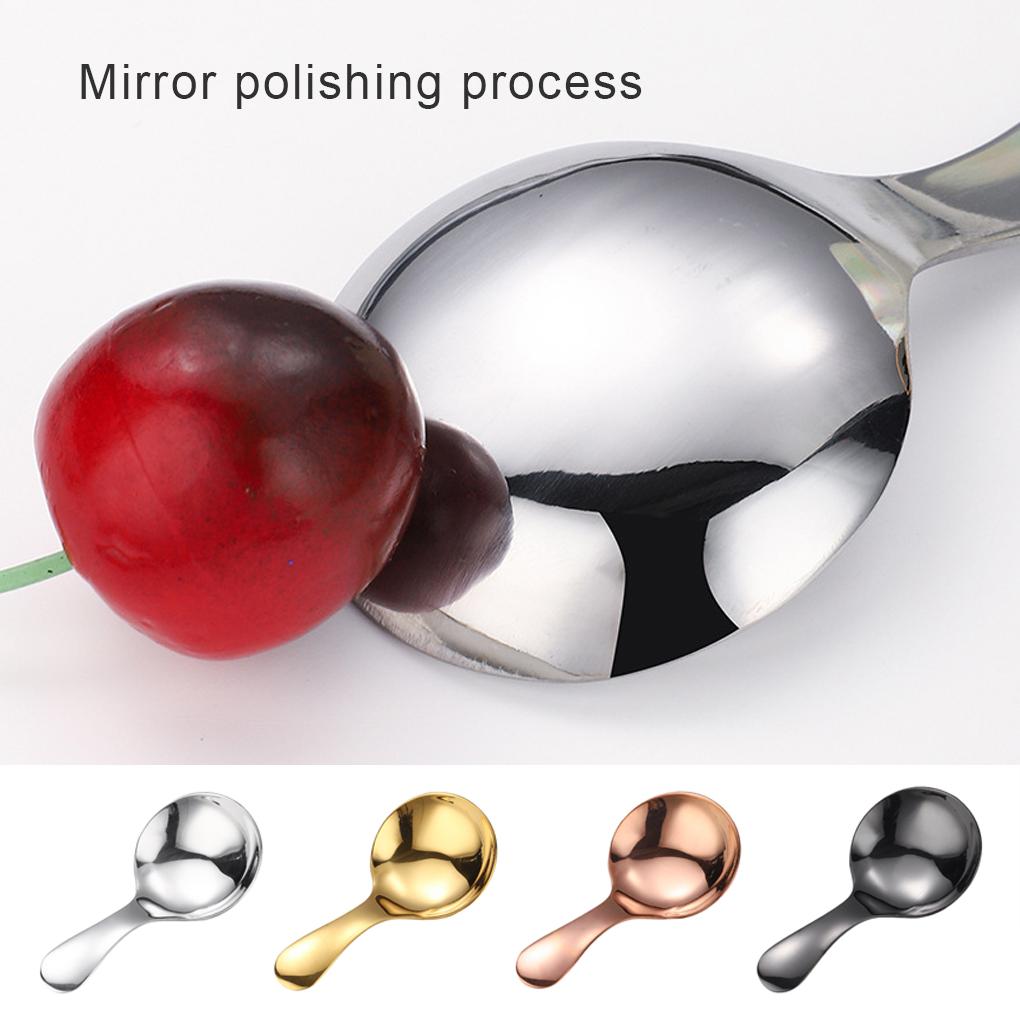 Stainless Steel Teaspoon Mini Smooth Short Handle Reusable Sugar Coffee Tea Cake Pudding Ice-cream Spoon Flatware