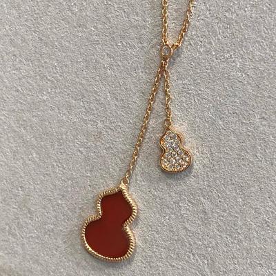 V Gold Double Gourd Necklace Women's Rose Gold Lucky Fulu Agate Collarbone Chain