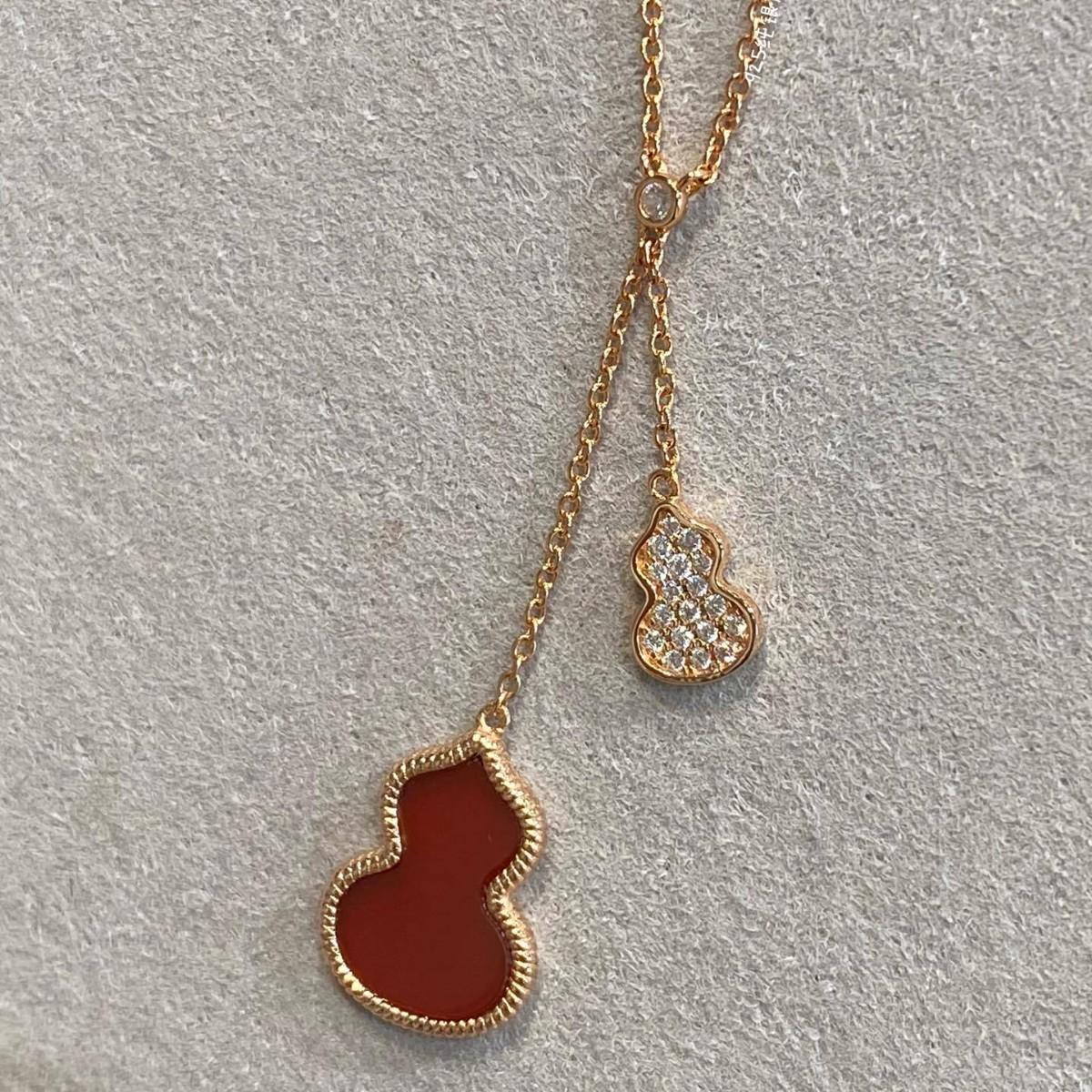 

V Gold Double Gourd Necklace Women s Rose Gold Lucky Fulu Agate Collarbone Chain V gold