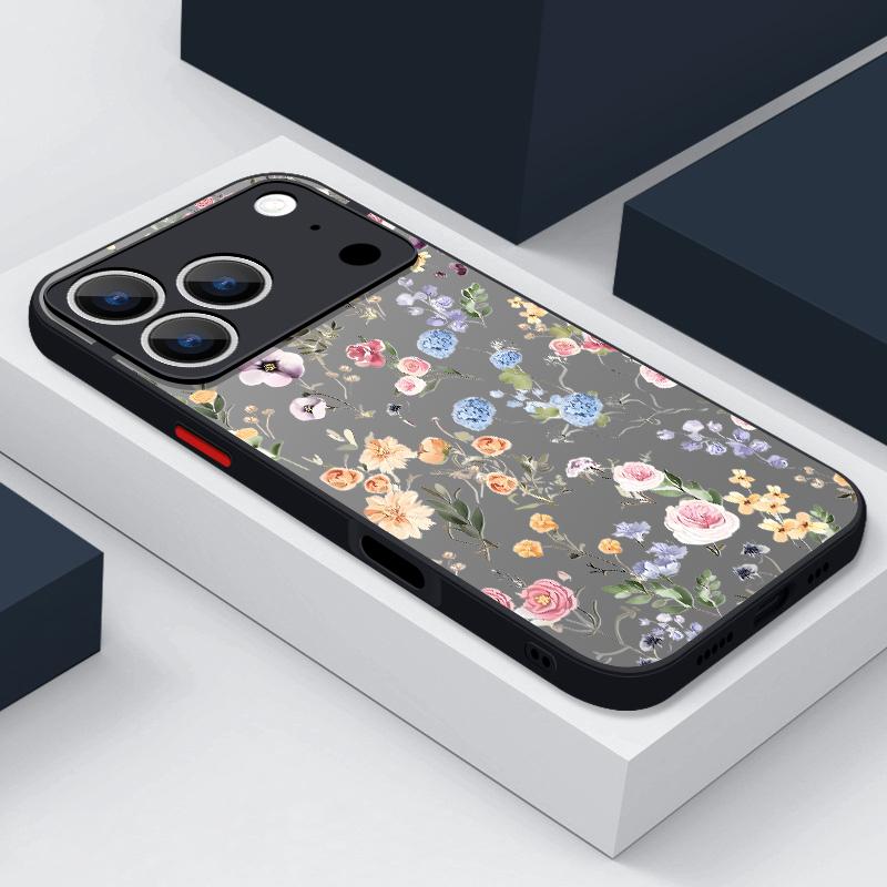 Black Rose Lotus Flower Print Phone Case For iPhone 17 Air 16 15 14 Pro Max 13 16 17 Pro 16e 17 Matte Shockproof Soft Edge Hard Cover