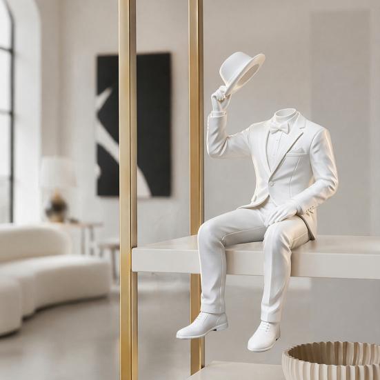 Artistic Bookshelf Accents 3D Printed Sitting Gentleman Ornament, Minimalist Abstract Faceless Figurine, Luxury Interior Design Pieces Aesthetic